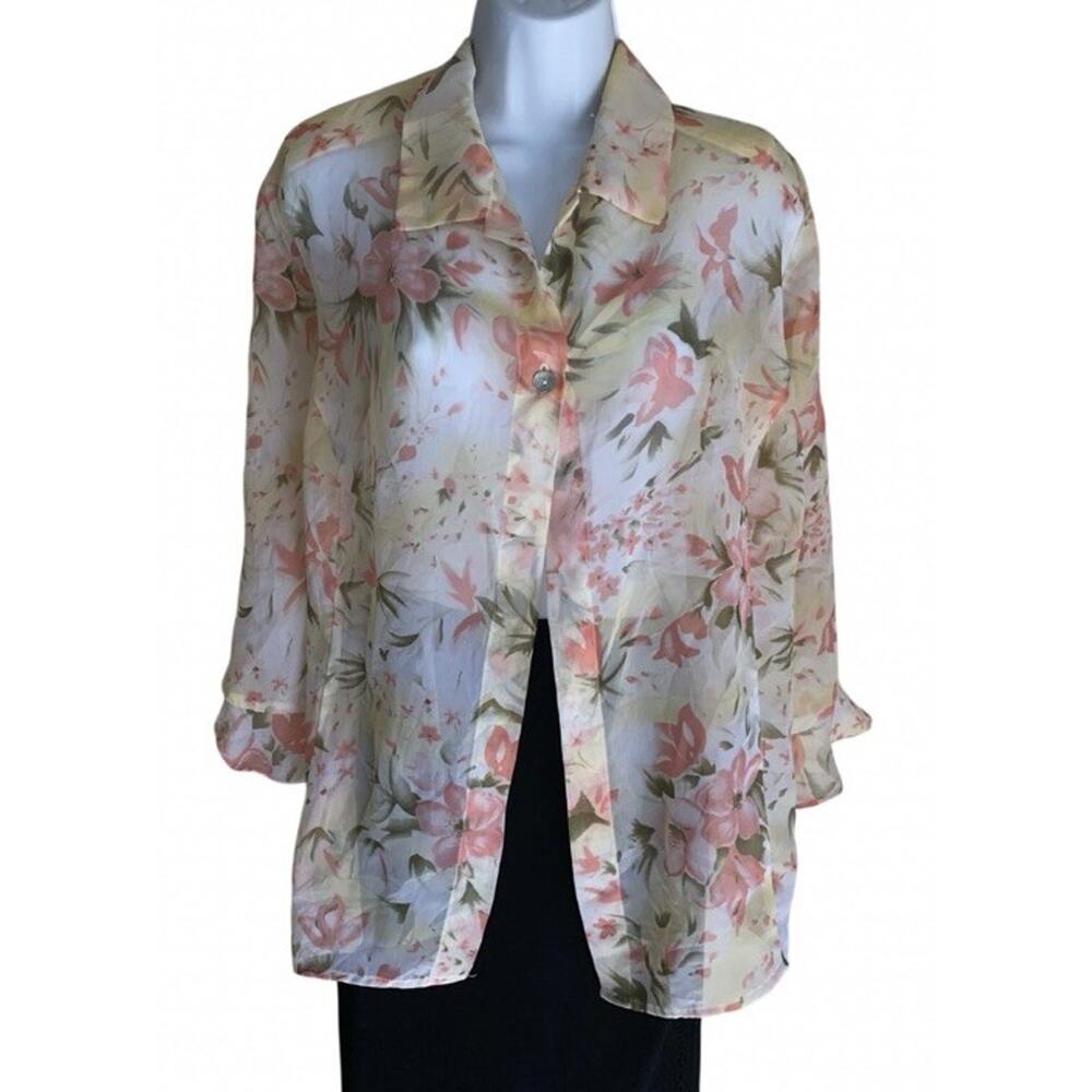 VTG Lady Dorby Women's Plus Size 5X Boho Floral Tunic Sheer Blouse Top Wedding